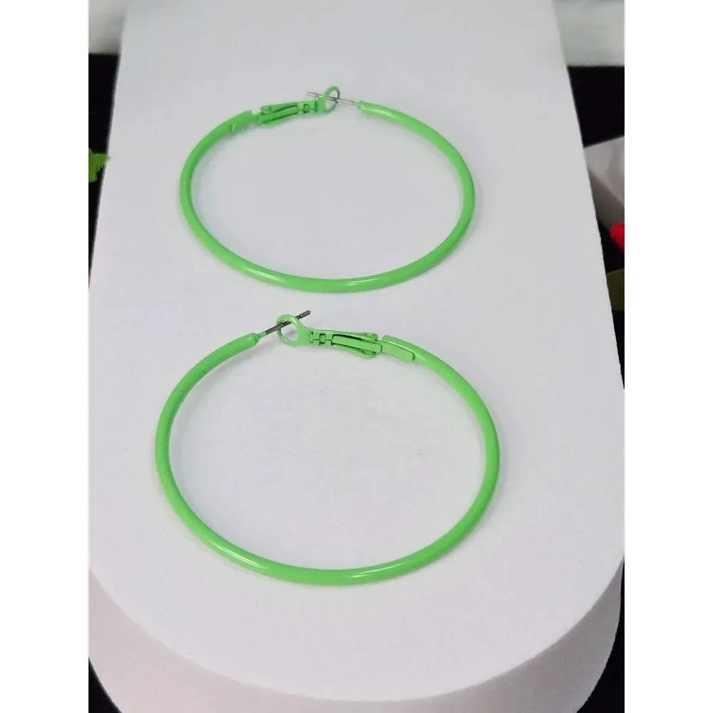 Matcha Green Hoop Earrings 50mm Bold Statement Leverback Hoops Trendy Modern Pop